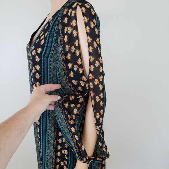 Intu Dress Flowy Tribal Floral Print Tunic Top XL Sheer Beach Pool Cover Up - Picture 3 of 5